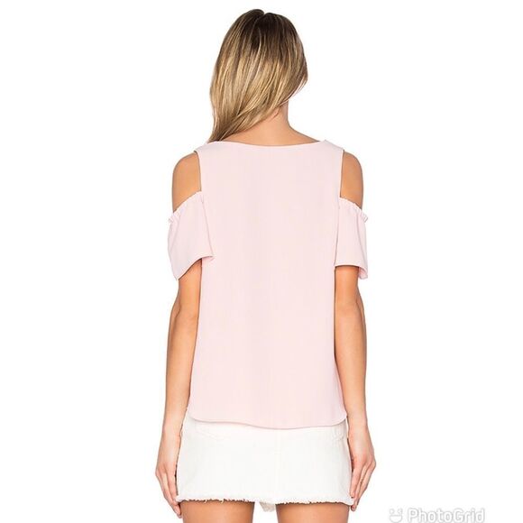 AMANDA UPRICHARD Cold‎ Shoulder Blouse Top Short Flutter Sleeve Light Pink XS - Picture 4 of 13